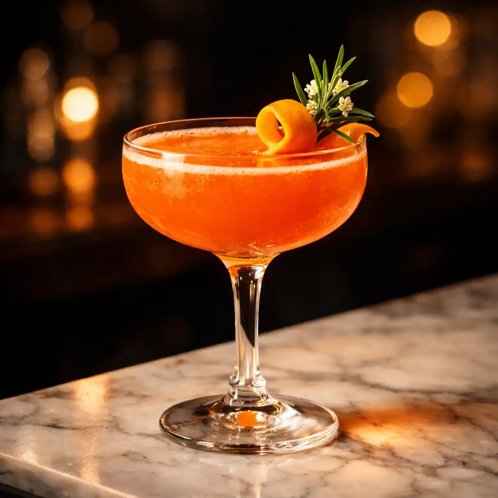 Creative cocktail in a coupe glass with citrus garnish
