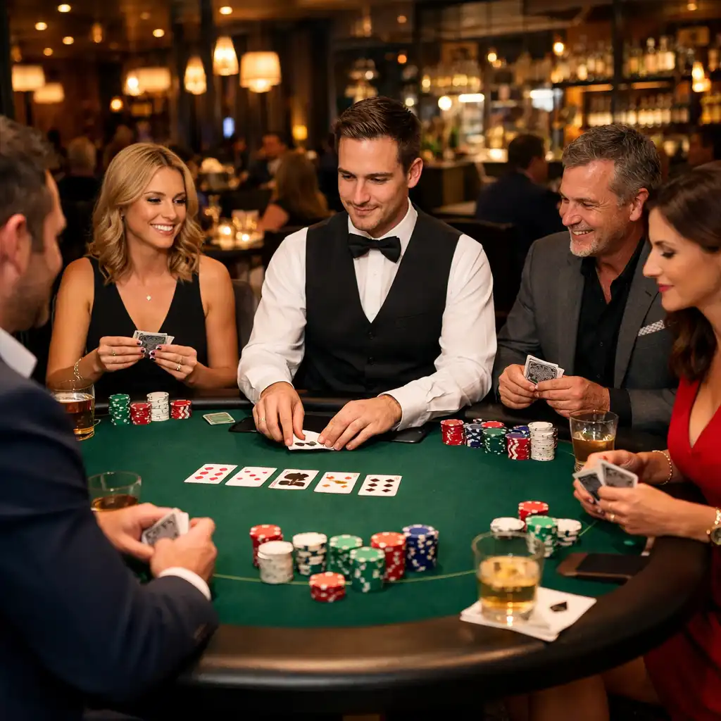 Guests seated around a poker table during a themed evening at the restaurant